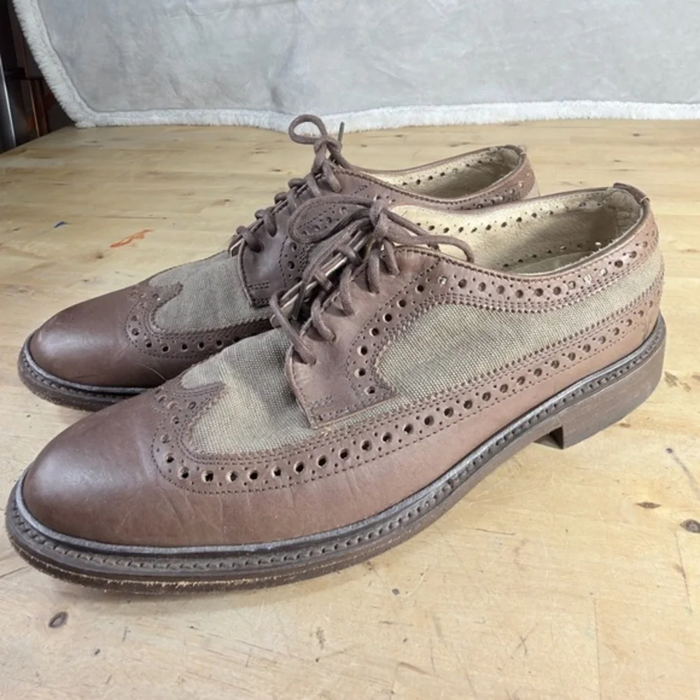 Frye John Addison Men’s Wingtip Oxford Dress Shoes Brown Canvas Leather Size 10